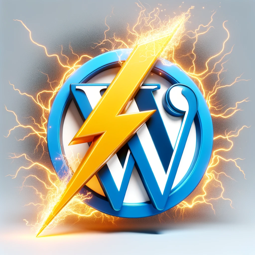 A lightning bolt overlayed on top of the WordPress logo with bolts of electricity 