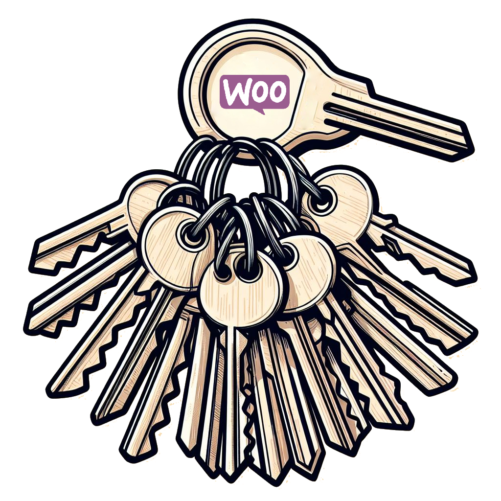 A set of keys with the WooCommerce logo