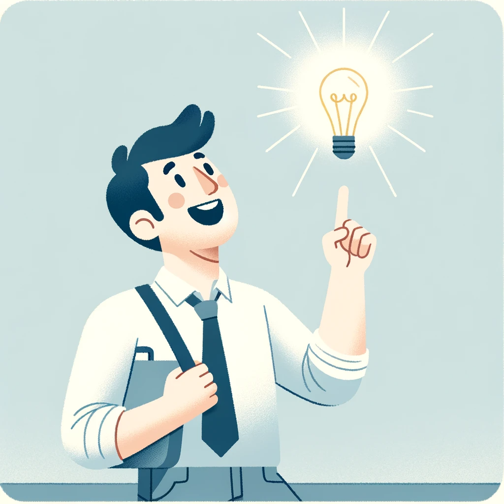 An illustration of a man pointing up to a lightbulb over his head.